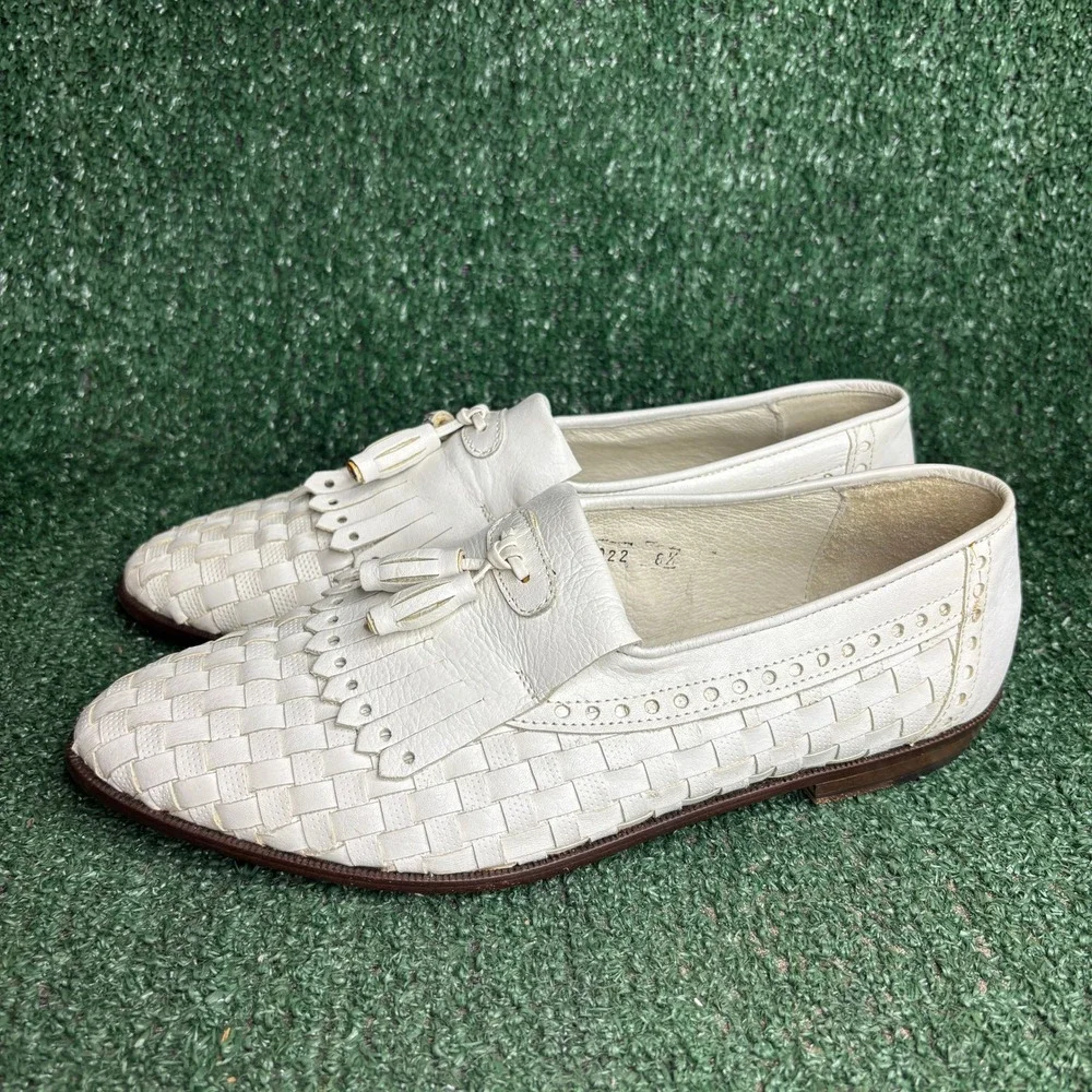 Kenneth Cole Ercolus Woven Tassel Kiltie Loafer Dress Shoe White Mens Size 8.5
